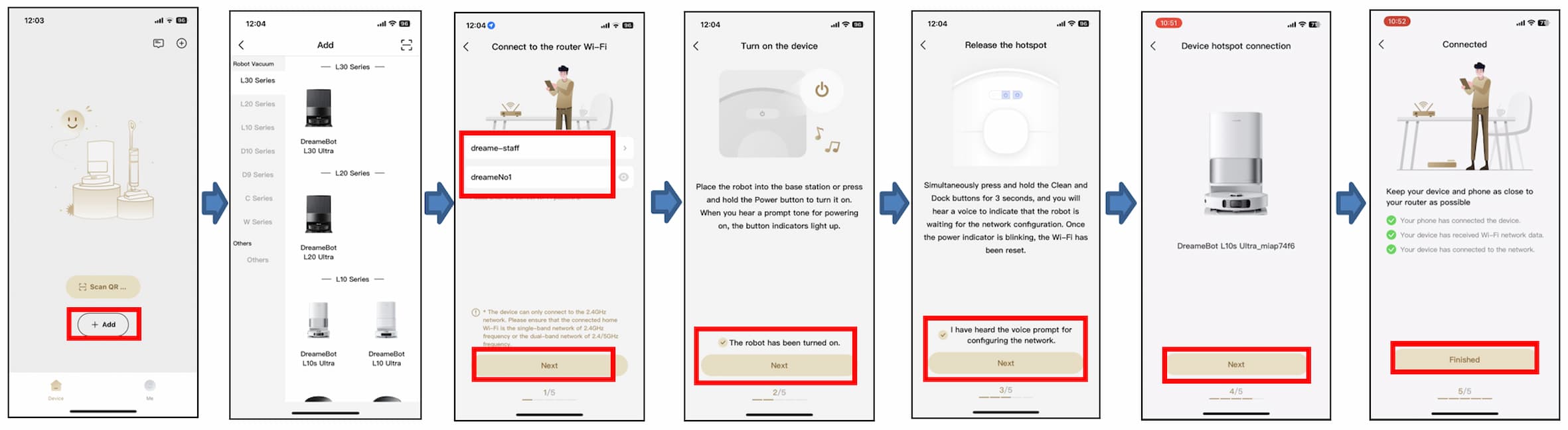 Các bước thêm thiết bị và thiết lập mạng với ứng dụng Dreame Home