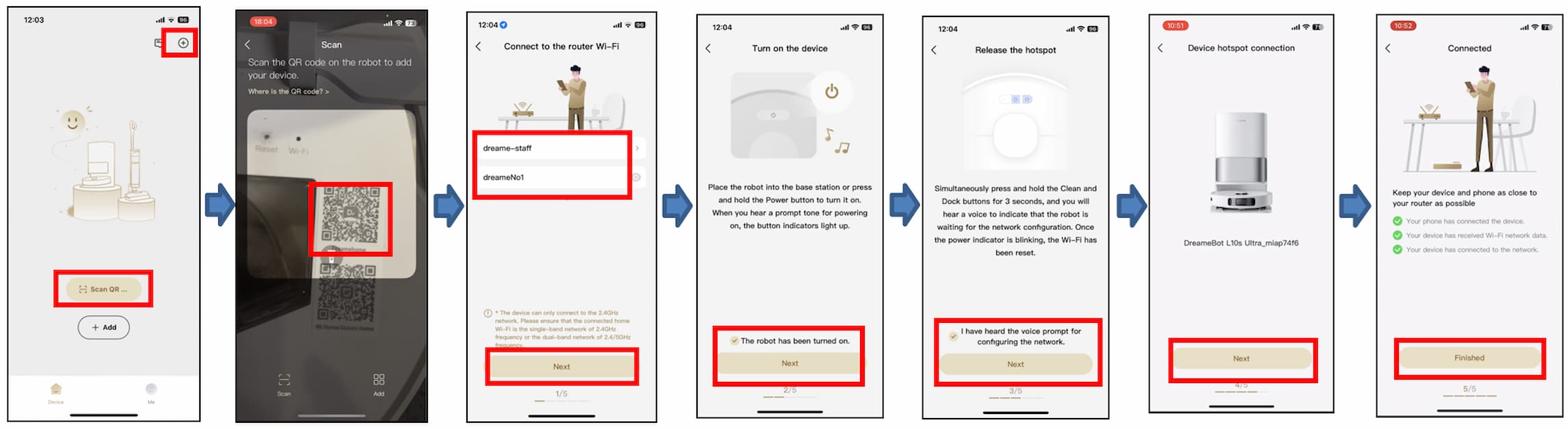 Các bước thêm thiết bị và thiết lập mạng với ứng dụng Dreame Home