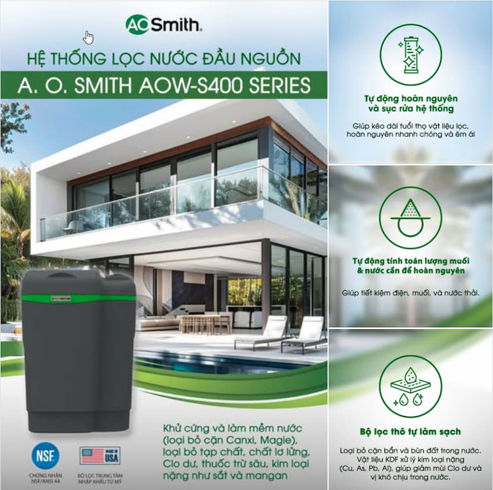 Hệ thống lọc nước đầu nguồn A.O. Smith AOW-S400 SERIES