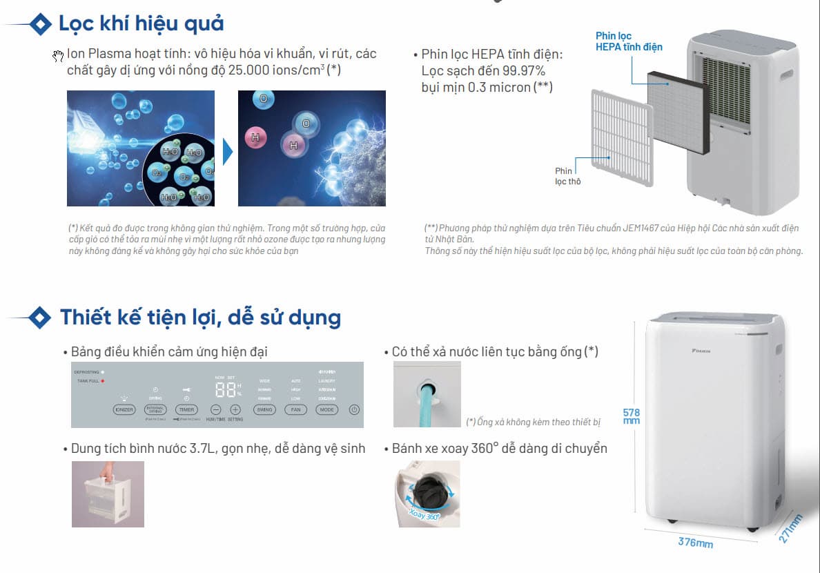 Công nghệ Lọc không khí tiên tiến ở máy hút ẩm Daikin JPF12AV2