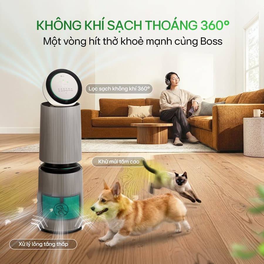  CHÓ MÈO CHẠY MỘT VÒNG, KHÔNG KHÍ TRONG NHÀ VẪN SẠCH TRONG 360° 
